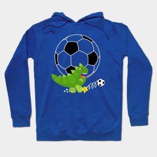 Cute Dinosaur Playing Soccer - Navy Background Hoodie